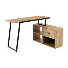 RELAN - Escritorio Bilai Con Estantes y Cajón Estilo Industrial Café y Negro