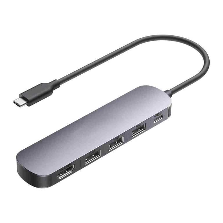 Adaptador Usb C Hub 5 En 1 Hdmi 100w Para Mac Windows Color Gris BELUG