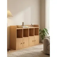GENERICO - Repisas Estantería Librero Organizador con 4 Puertas Nórdico Madera 110x24x60cm Mdp Suelo Multiuso Estilo Nórdico