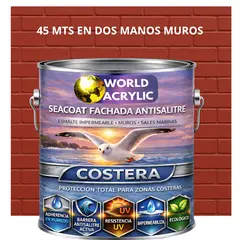 WORLD ACRYLIC - PINTURA MUROS HIDRORREPELENTE - SEACOAT FACHADA ANTISALITRE - ROJO ÓXIDO - GALON