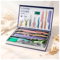IRM - Set de Cuchillos Con Tijera de cocina Pelador & Pinza 8pcs Colores Pastel
