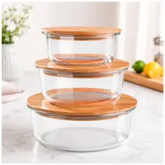 IRM - Set 3 Recipientes de Vidrio con Tapa de Bambu Tarro de Almacenamiento Hermetico BPA FREE