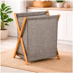 IRM - Canasto para Ropa Cesto plegable de Madera Bambu Grande 56cm Alto