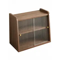 GENERICO - Organizador Escritorio Mini Mueble De Escritorio Multiuso Vitrina 2 Niveles Puertas Correderas 60x30x40cm