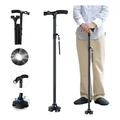 GENERICO - Baston Plegable Caminador Ajustable Luz Led Negro