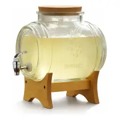 GENERICO - Dispensador Vidrio 5l Base Bambu Frasco Transparente Ideal Fiestas Reuniones Hogar Mesa Jugo Agua