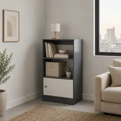 GENERICO - Velador Alto Nórdico Gris 2 Repisas Y 1 Puerta 50x30x81cm