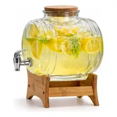 GENERICO - Dispensador Bebida Vidrio 3.5l Base Bambu Grifo Cocina Hogar Servidor 3.5l Jugos Agua Mesa Reuniones