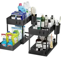 UMEXUS - Pack 2 Organizadores Deslizantes Simples-cocina Y Lavaplatos Negro