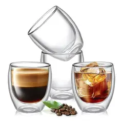 KUANGYE - Set 4 Tazas Café Vasos De Vidrio Doble Pared 150ml