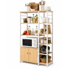ACTUAL - Mueble Organizador de Cocina Estantes y Gabinete 4 Niveles Estantería Cocina Multifuncional 80x30x128 cm