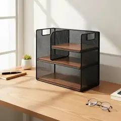 BLUE MOUNTAIN - Estante Rustico 2 Nivel Y Medio Para Escritorio Con Tabla De Madera