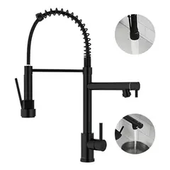 VIDA BUENAS - Llave Cocina Monomando Triple Lavaplatos Flexible Negro