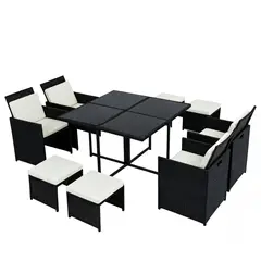 ELEMENT DESIGN - Juego de Comedor de Terraza 9 Personas Riviera - Marrón/Beige