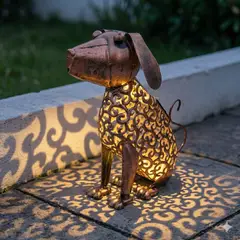 GENERICO - Lámpara Solar Decorativa Perro Metal Vintage Exterior