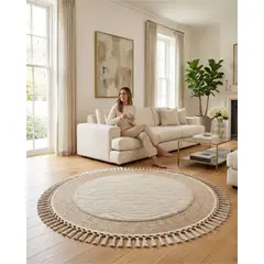 GENERICO - Alfombra Circular Estilo Nórdico de 1m con Flecos y Relieve