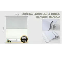 GENERICO - Cortina Enrollable Doble Blackout  jaspeada 200x200 cm color blanco