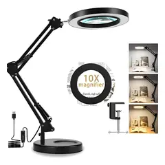 KUANGYE - Lámpara Lupa De Aumento Lente Circular Luz Led Soporte 2en 1