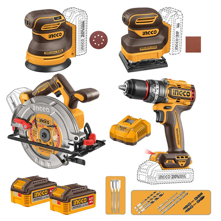 SET SIERRA CIR + TALADRO PE+LIJADORA ROT Y ORB +2BAT/CARG a $219.990