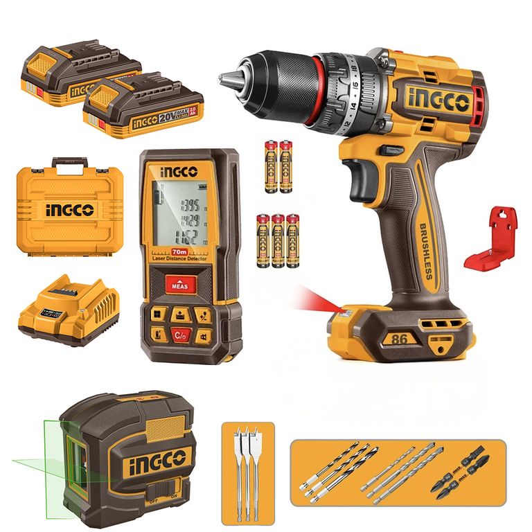 TALADRO PER BL +2 BAT Y CARG + MEDIDOR NIVEL LASER 20V/86NM a $119.990