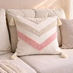COLETTE - Funda de Cojín Boho Doble Textura Rosa 45 x 45