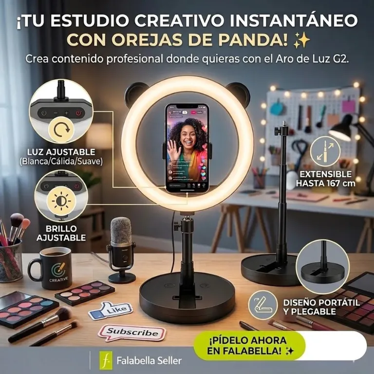 ARO 3 TIPOS DE LUZ LED PORTATIL CON BASE REDONDA