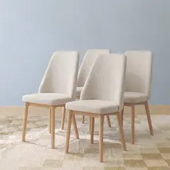 VENHOOUSE - Pack 4 Sillas Comedor Moderna Tapizada Chenilla Madera Haya Lena Beige