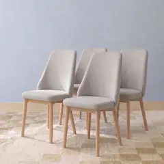 VENHOOUSE - Pack 4 Sillas Comedor Moderna Tapizada Chenilla Madera Haya Lena Greige