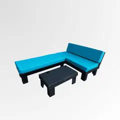 GENERICO - Set Living Terraza Negra - Azul Madera Industrial + Mesa Centro