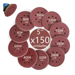 EVERSO - 150 Disco De Lijas Con Velcro 8 Agujeros 5 125mm P60-600