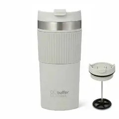 BUFFER FLASK - Termo Prensa Francesa Portatil Buffer 350ml Acero Inoxidable - Blanco