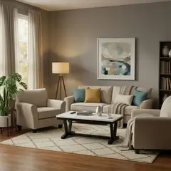 DANIELS - Living Sofá Beige 3 Cuerpo + 2 Sillones Beige Elegante New Charlotte + Mesa De Centro Moderna Mármol