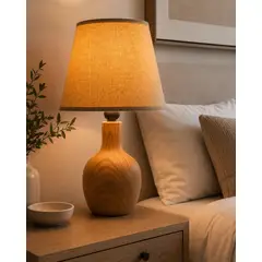 GENERICO - Lámpara De Mesa Cerámica Madera Luz Cálida Decorativa