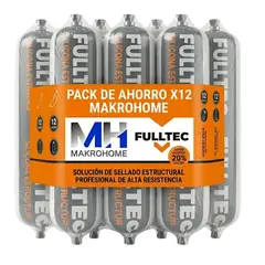 FULLTEC - Pack 12 Sellador Poliuretano Estructural 600ml Negro