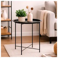 NOVAHUS - Mesa Lateral metálica redonda 51x47x47 cm Negro