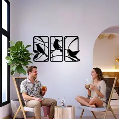 GENERICO - Cuadro Decorativo Metal Negro Tríptico Aves Modernas