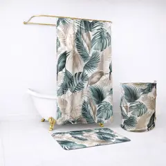 NAUTICA - Set para baño Home Cortina+Alfombra+cesta diseño hojas tropicales