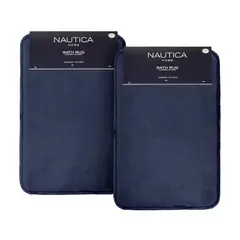 NAUTICA - Pack 2 Alfombras de Baño Home 40x60cm Flannel antideslizante azul