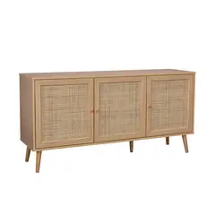 RELAN - Aparador Buffet Maui Con 3 Puertas de Ratán 140 Cm Color Café Claro