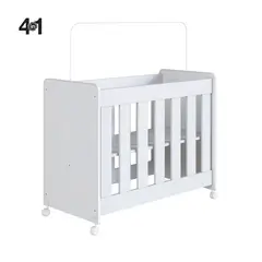 KIDSCOOL - Minicuna Evolutiva 4 en 1 Blanca - Incluye Colchón y Mosquitero