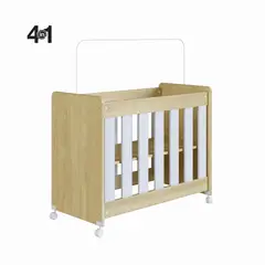 KIDSCOOL - Minicuna Evolutiva 4 en 1 Madera Blanco - Incluye Colchón y Mosquitero