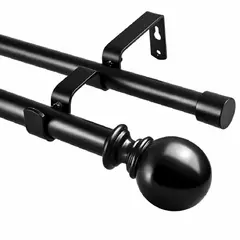 CASATUA - Barra Cortina Doble Extensible 80 a 210 cm Con Soportes - Negro - 80 a 210 cm