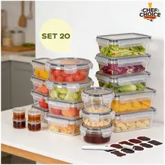CHEFCHOICE - Set 20 Contenedores Alimentos Tapers Herméticos Libre De Bpa