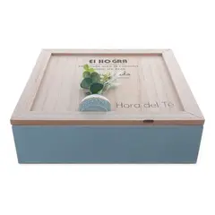 OEM - Caja De Té Mediana De Madera 9 Espacios Azul