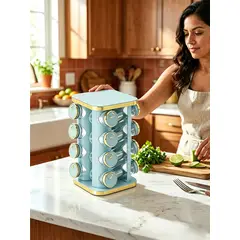 YOLIKITCHEN - Especiero Giratorio Premium 16 Frascos Organizador Cocina Lujo Variedad De Tonos Modernos