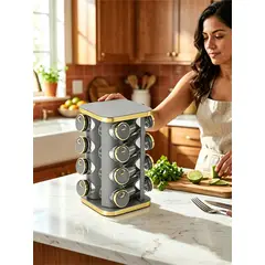 YOLIKITCHEN - Especiero Giratorio Premium 16 Frascos Organizador Cocina Lujo Variedad De Tonos Modernos