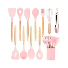 GENERICO - Set Utensilios De Cocina De Silicon 12 pz Rosa