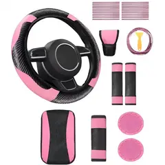 AIZO - Funda de Volante PVC Rosa Antideslizante Universal para Auto Set 38 Piezas