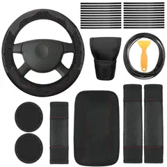 AIZO - Funda de Volante PVC Negro Antideslizante Universal para Auto Set 38 Piezas