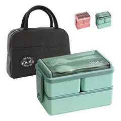 TIOZONEY - Lunch Box 2niveles Fiambrera Desmontable Con Cubiertos Y Bag